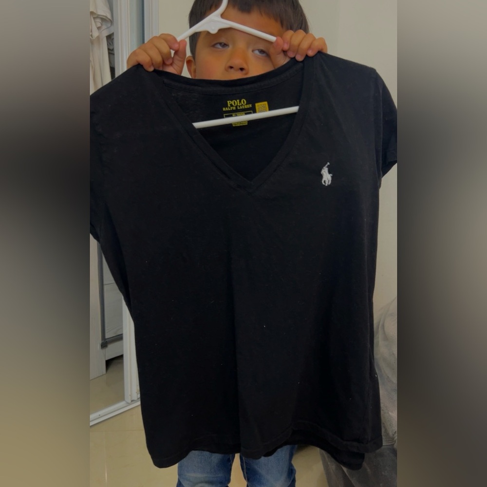 Polo by Ralph Lauren Womens Black V-Neck Tee